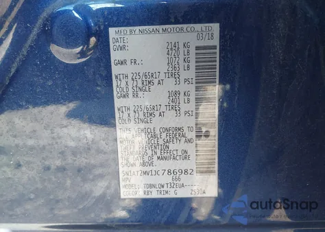 2018 Nissan Rogue Sv z USA, uszkodzony, nr VIN 5N1AT2MV1JC786982